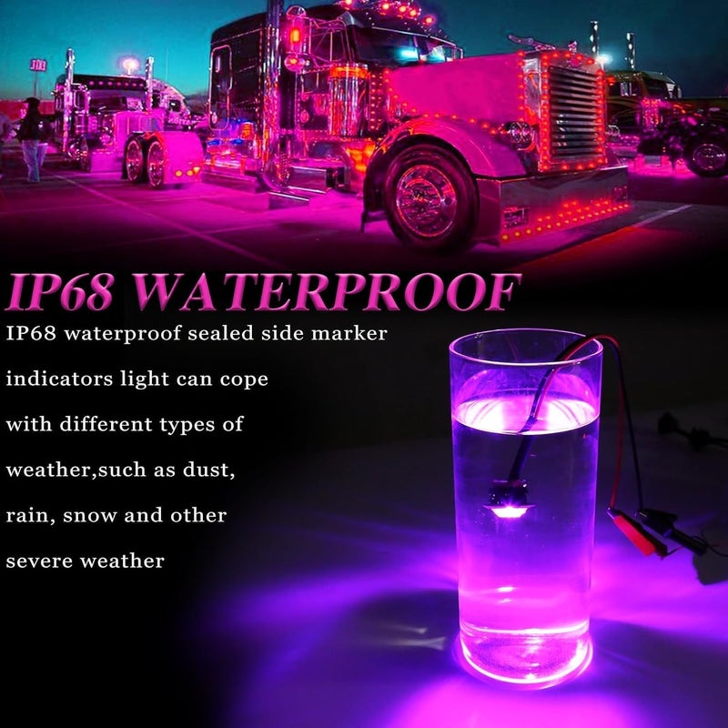 ALFU 3/4" Inch 20Pcs Purple Round LED Trailer Side Marker Clearance Lights Front Rear Top Marker Indicators Tail Light Waterproof for Truck Car Bus Van Pickup RV - Image 4